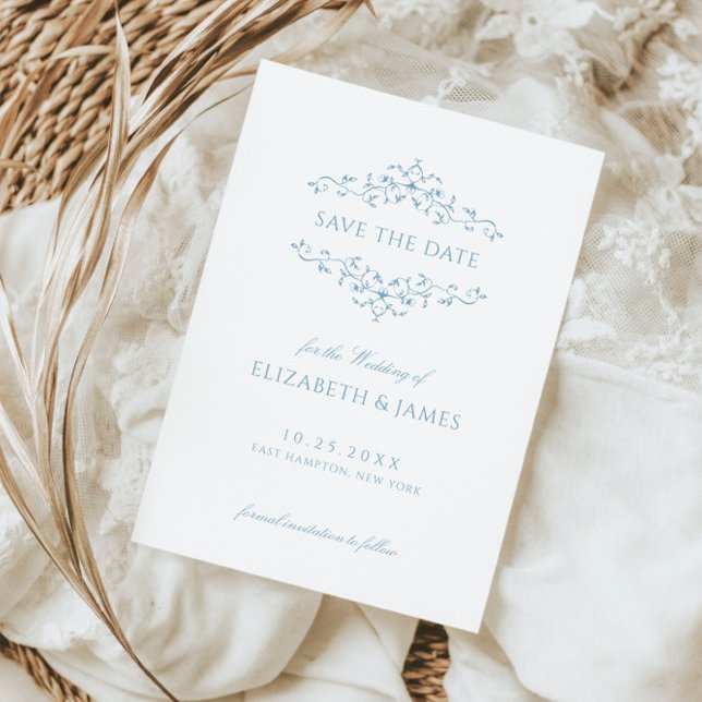 Dusty Blue Vintage Blommigt Spara Datumet (Skapare uppladdad)