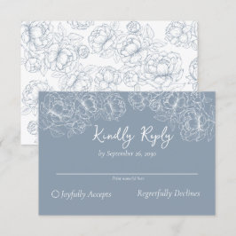 Dusty Blue Vintage Boho Romantic Blommigt Bröllop OSA Kort