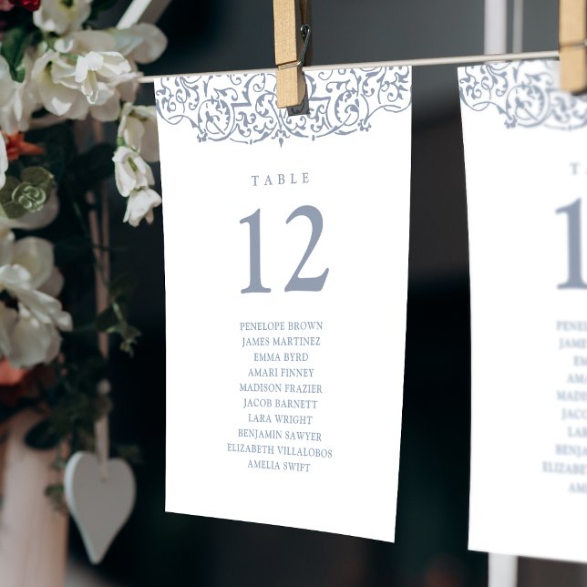 Dusty Blue Vintage Bordsnummer Sittdiagram (Dusty Blue Vintage Table Number Seating Chart)