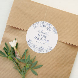 Dusty Blue Vintage Chinoiserie Baby Shower Runt Klistermärke