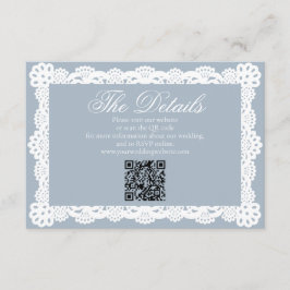 Dusty Blue Vintage Elegant Lace Wedding Website QR Tilläggskort