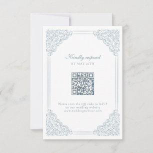 Dusty Blue Vintage Elegant Ram QR-kod Bröllop OSA Kort