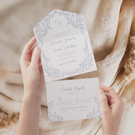 Dusty Blue Vintage Flourish Monogram Bröllop