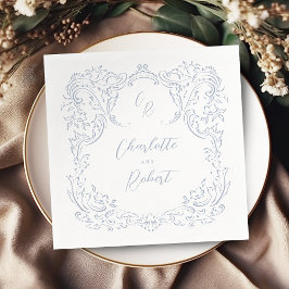 Dusty Blue Vintage Flourish Monogram Bröllop Pappersservett