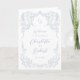 Dusty Blue Vintage Flourish Monogram Bröllop Program