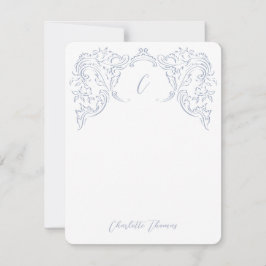 Dusty Blue Vintage Flourish Monogram Stationery Anteckningskort
