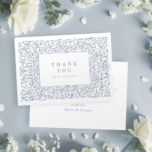 Dusty Blue Vintage Ornate Ram Classic Bröllop Tack Kort