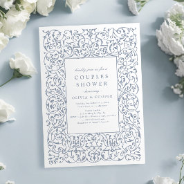 Dusty Blue Vintage Ornate Ram Par Shower Inbjudningar