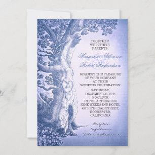 Dusty Blue Vintage Rustic Kärlek Träd Bröllop Inbjudningar