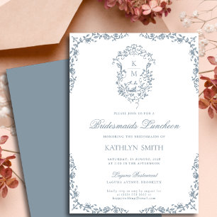 Dusty Blue Vintage Vapensköld Bridesmaids luncheon Inbjudningar