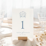 Dusty Blue Vintage Vapensköld Bröllop Bordsnummer<br><div class="desc">Den här vackra designen är en del av en underbar samling! Innehåller en känslig vintage ram och elegant text.</div>