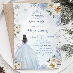 Dusty Blue Vinter Säsong Blommig Mis Quince Inbjud Inbjudningar