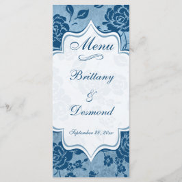Dusty Blue, Vit Blommigt Damask-bröllopsmenykort Meny