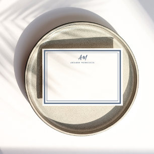 Dusty Blue Vit Monogram Tunn Och Tjock Kant Anteckningskort