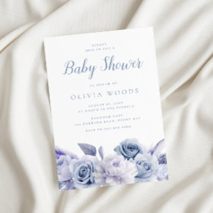 Dusty Blue & Vit ros Baby Shower Inbjudningar