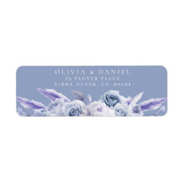 Dusty Blue & Vit ros Bröllop Returadress Etikett
