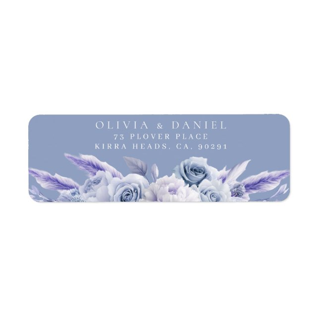 Dusty Blue & Vit ros Bröllop Returadress Returadress Etikett (Framsidan)