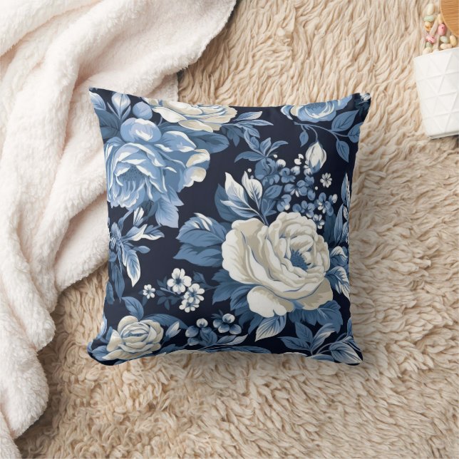 Dusty Blue Vita Vinterrosor Navy Kudde (Filt)