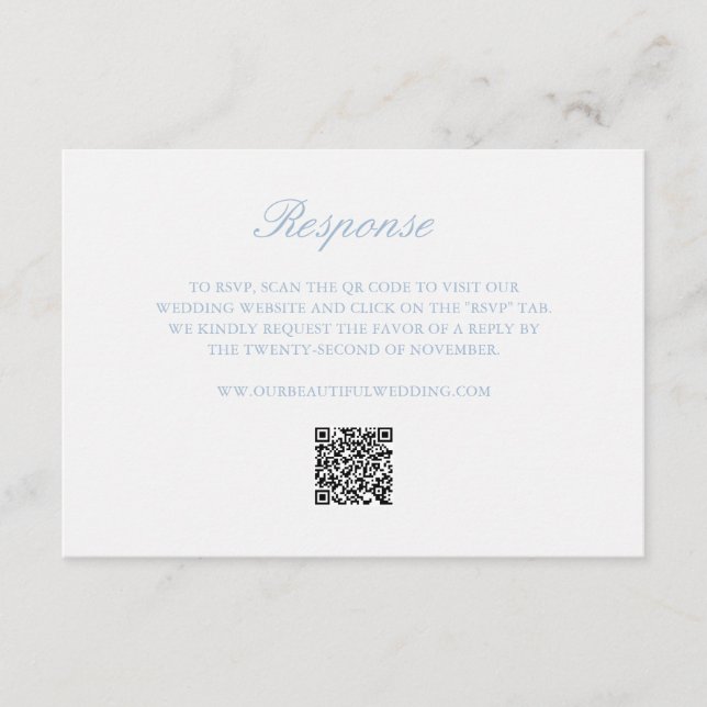 Dusty Blue WAN Monogram QR Kod Elegant bröllop OSA Kort (Framsida)