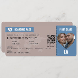 Dusty Blue & Warm Taupe Boarding Pass Wedding Inbjudningar
