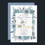 Dusty blue water color blommor blommigt Bat mitzva Inbjudningar<br><div class="desc">Dusty blue water color blommor blommigt Bat mitzvah Call. Denna vackra inbjudan visar en blommigt gräns som består av dammiga blåkaktus blommor,  texten "Bat mitzvah" i guld i ett dekorativt typsnitt och texten.</div>