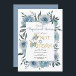 Dusty blue water color blommor blommigt B'Not Mitz Inbjudningar<br><div class="desc">Dusty blue watercolor-blommor blommigt B'Not Mitzvah-inbjudan. Denna vackra inbjudan visar en blommigt gräns som består av dammiga blåkaktus blommor,  texten "B'Not Mitzvah" i guld i ett dekorativt teckensnitt och texten.</div>