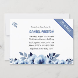 Dusty Blue Watercolor Baby Shower Inbjudningar
