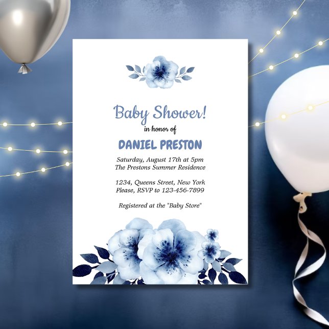 Dusty Blue Watercolor Baby Shower Inbjudningar (Skapare uppladdad)