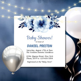 Dusty Blue Watercolor Baby Shower Inbjudningar