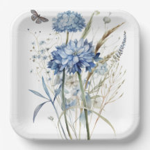 Dusty Blue Watercolor, Blommigt