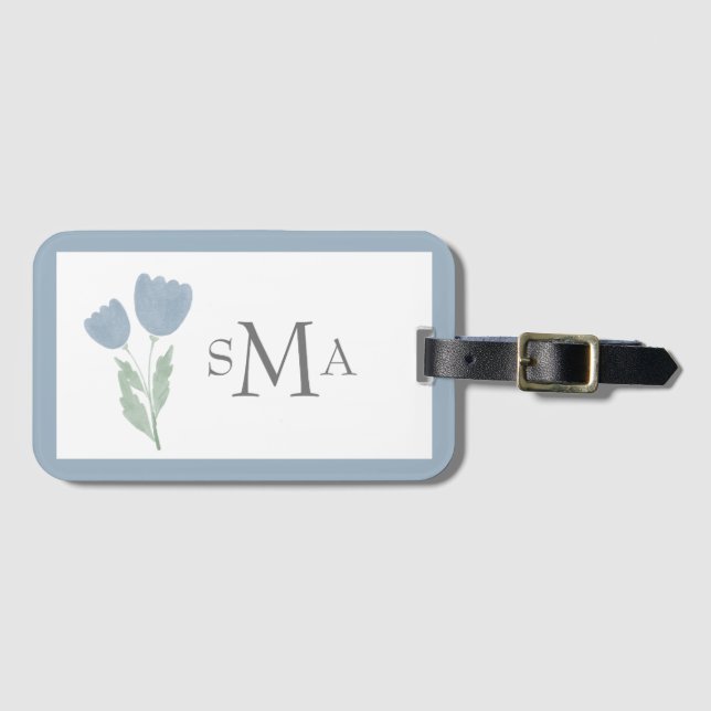 Dusty Blue Watercolor, Blommigt Bagagebricka (Framsida horisontal)