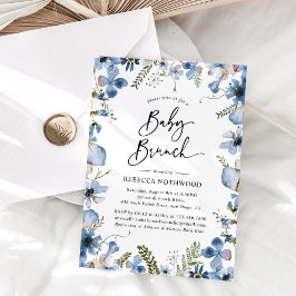 Dusty Blue Watercolor Blommigt Blue Baby Brunch Inbjudningar