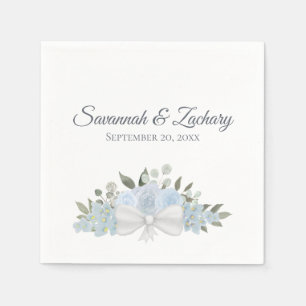 Dusty Blue Watercolor Blommigt Bouquet Boho Bröllo Pappersservett
