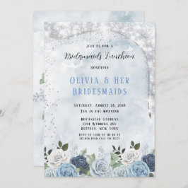 Dusty Blue Watercolor Blommigt Bridesmaids Luncheo Inbjudningar