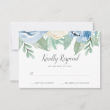 Dusty Blue Watercolor Blommigt Bröllop OSA Card