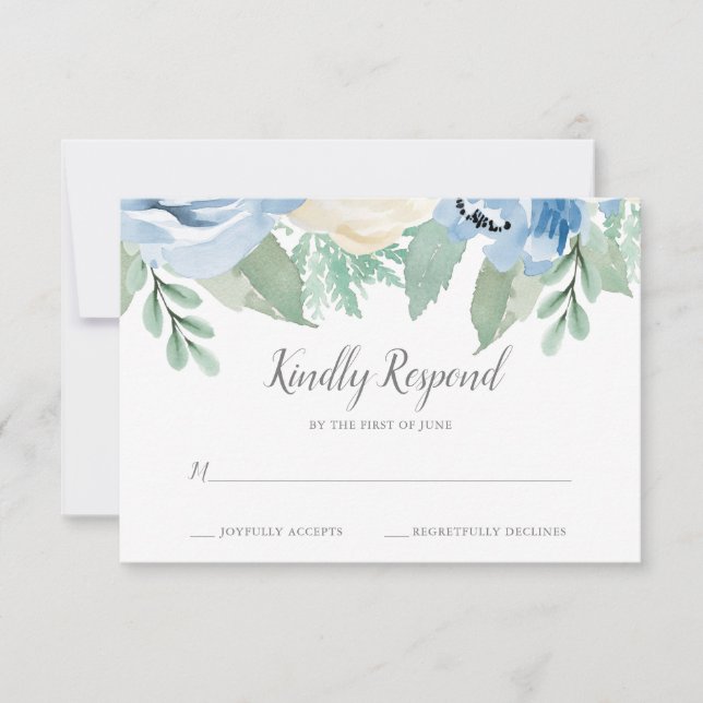 Dusty Blue Watercolor Blommigt Bröllop OSA Card (Framsida)