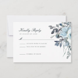 Dusty Blue Watercolor Blommigt Bröllop OSA Card