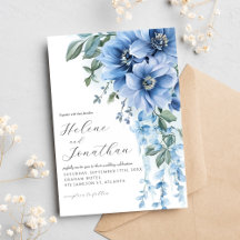 Dusty Blue Watercolor Blommigt Elegant bröllop