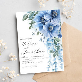 Dusty Blue Watercolor Blommigt Elegant bröllop Inbjudningar
