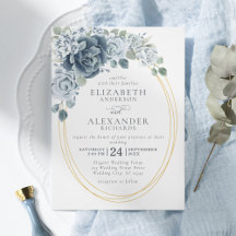 Dusty Blue Watercolor Blommigt Elegant bröllop