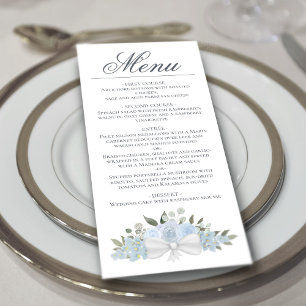 Dusty Blue Watercolor Blommigt Elegant bröllop Meny