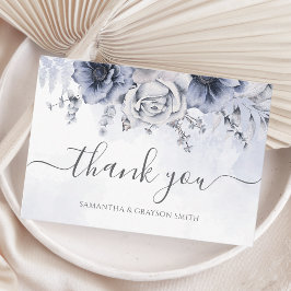 Dusty Blue Watercolor Blommigt Elegant bröllop Tack Kort