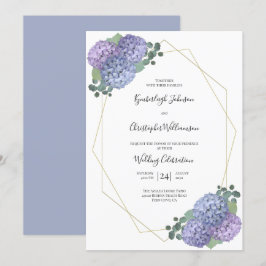 Dusty Blue Watercolor Blommigt Geometric Bröllop Inbjudningar