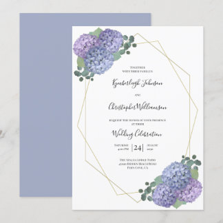 Dusty Blue Watercolor Blommigt Geometric Bröllop Inbjudningar
