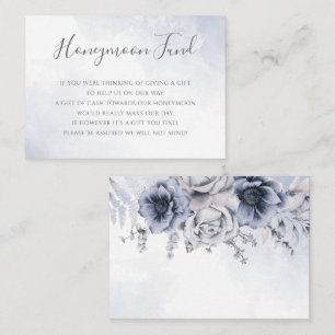 Dusty Blue Watercolor Blommigt Honeymoon Fund Tilläggskort
