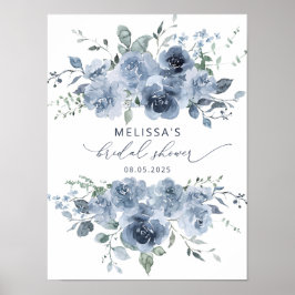 Dusty Blue Watercolor Blommigt Möhippa Poster