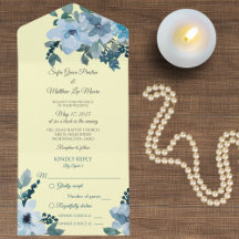 Dusty Blue Watercolor-Blommigt på Blekens Gult