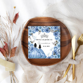 Dusty Blue Watercolor Blommigt Twin Quinceañera Pappersservett