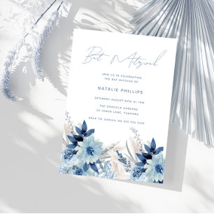 Dusty Blue Watercolor-Blommigtar Bat mitzvah Inbjudningar