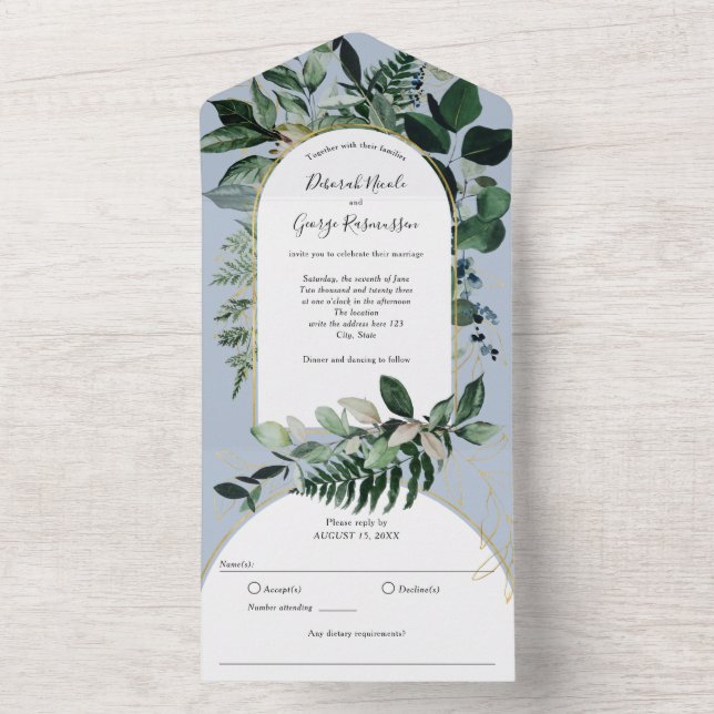 Dusty BLue, Watercolor Botanic Grey Boho Arch (Insida)